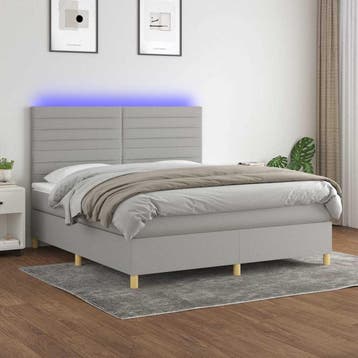vidaXL Boxspring met matras en LED stof lichtgrijs 160x200, Verzenden