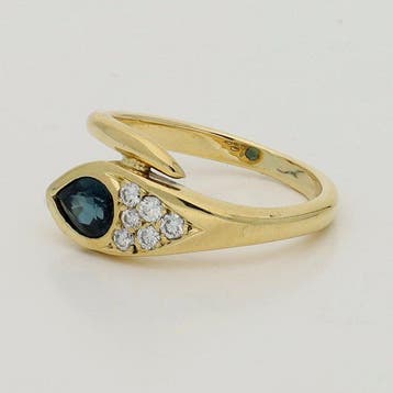 Bague - 18 carats Or jaune Saphir - Diamant