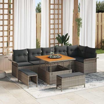 vidaXL Tuinbank Set 9 st Grijs poly rattan, Verzenden, Nieuw