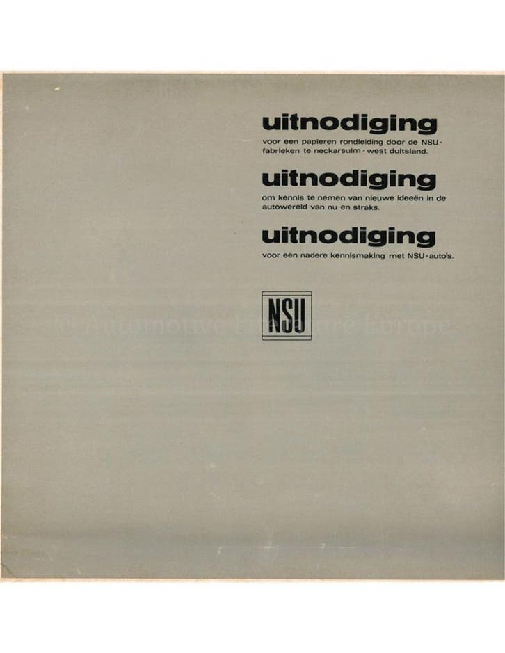 1968 NSU PROGRAMMA BROCHURE NEDERLANDS, Livres, Autos | Brochures & Magazines