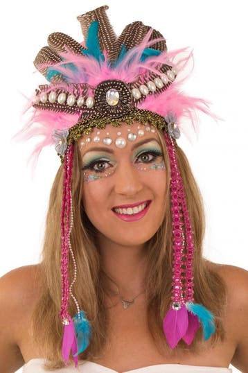 KIMU® Verentooi Roze Blauw Veren Tooi Hoofdtooi Indianentooi, Ophalen of Verzenden, Nieuw