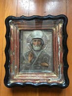 Icône - Saint Nicolas le Thaumaturge - Bois, Argent