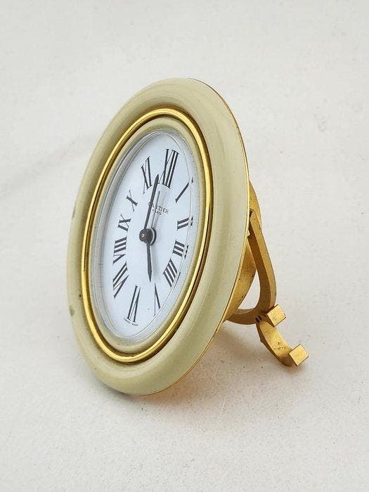 Wekker - Cartier - Messing, Verguld, Lapis Lazuli -, Antiquités & Art, Antiquités | Horloges