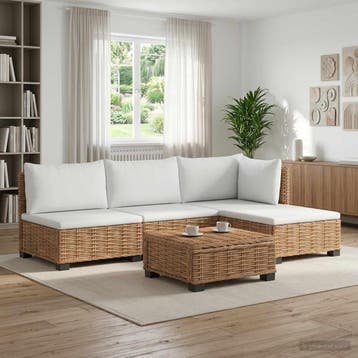 vidaXL 5 st Rieten Loungeset met Kussens GENDT Natuurlijk, Verzenden, Nieuw