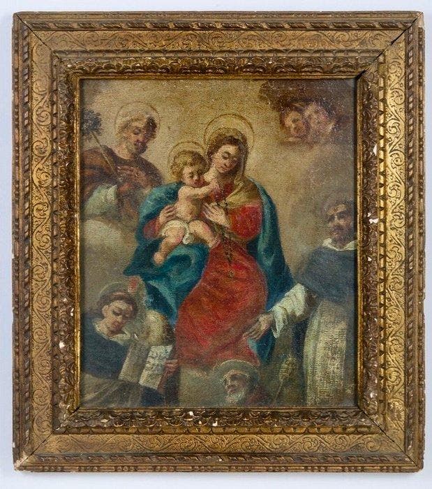 Italiaanse school (XVIII) - Madonna con Bambino in trono e, Antiek en Kunst, Kunst | Schilderijen | Klassiek