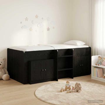 vidaXL Loft Bed Frame met Kast met opslag 3 st Zwart Bewerkt, Huis en Inrichting, Verzenden, Nieuw