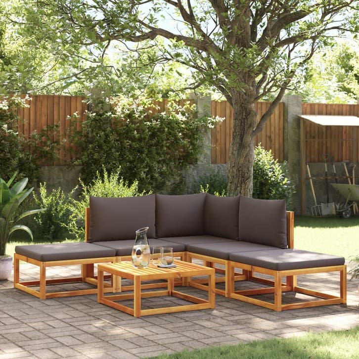 vidaXL 6-delige tuinbankset met kussens acaciahout & rotan, Tuin en Terras, Tuinsets en Loungesets, Nieuw, Verzenden