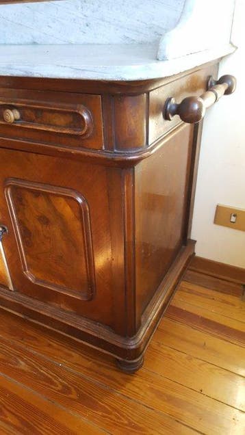 Kabinet - Carrara marmer, Walnoot - Mobiele wastafel/toilet