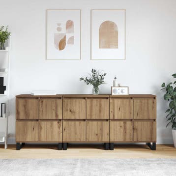 vidaXL Dressoir 3 st Artisan Eiken 60 x 35 x 70 cm, Verzenden