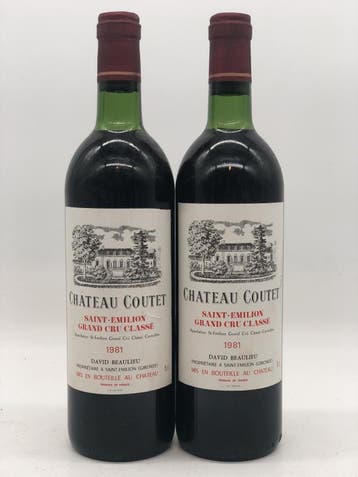 2 x 75cl Chateau Coutet AOC St.Emilion GC 1981 (Bordeaux), Ophalen of Verzenden, Rode wijn