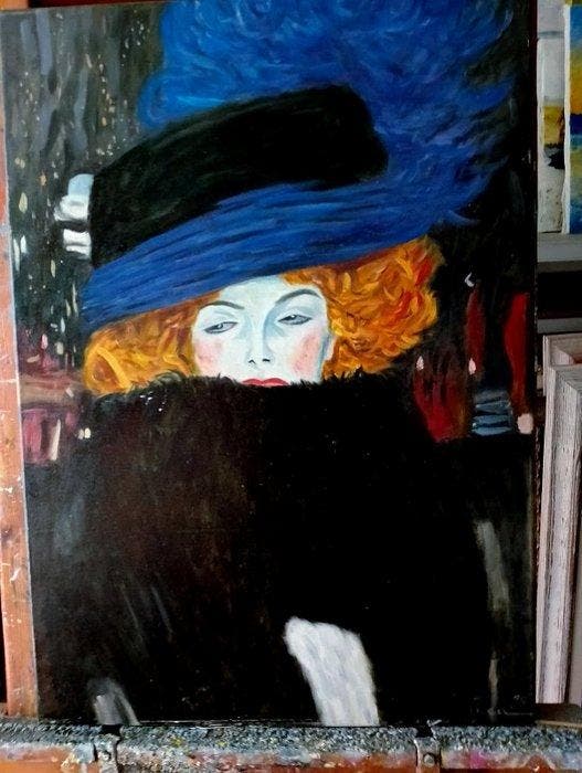 Stefano Vicca (XX-XXI), da Gustave Klimt - Dama con cappello, Antiek en Kunst, Kunst | Schilderijen | Klassiek