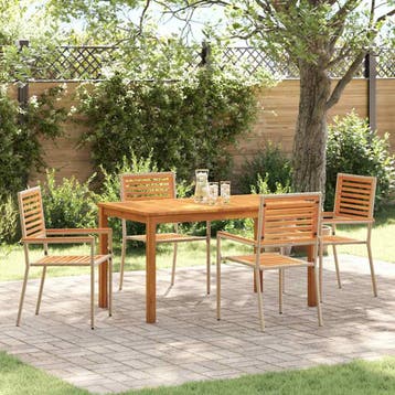 vidaXL Tuin Eettafel Set 5 st Beige Massief Acacia Hout, Tuin en Terras, Verzenden, Nieuw