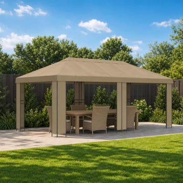 vidaXL Tuinpaviljoen 6 x 3 m Beige Polyester en Staal 190, Verzenden, Nieuw