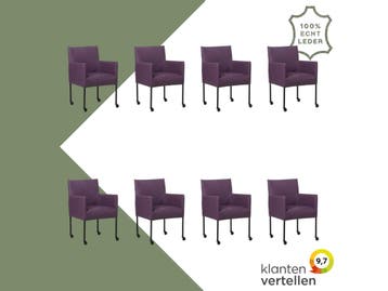 Set van 8 Leren eetkamerstoelen Desire - Toledo Aubergine, Ophalen of Verzenden, Nieuw, Leer, Eén