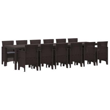 vidaXL Tuin Eettafel Set 13 st Bruin Polt riet, Verzenden, Nieuw