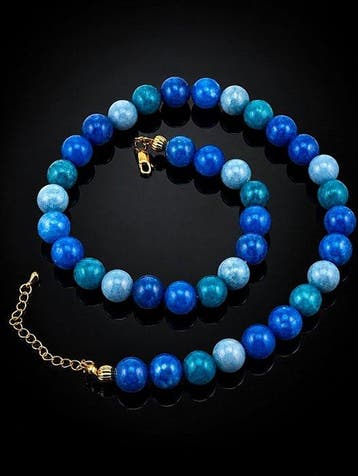 Blauwe chalcedoon kralenketting - 925 sterlingzilver -