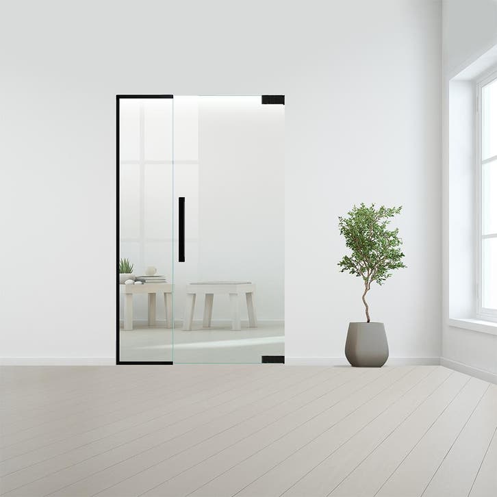 Glazen binnendeur met zijlicht zonder kozijn zwart beslag-Re, Doe-het-zelf en Bouw, Glas en Ramen, Nieuw, Verzenden