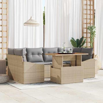 vidaXL Tuinbank Set 7 st Beige Poly rattan, Verzenden, Nieuw