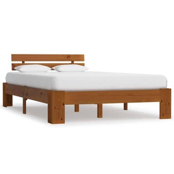 Massief houten bed 140x200 | Retour deal | Sla je slag, Huis en Inrichting, Gebruikt, Bruin, Verzenden, Tweepersoons