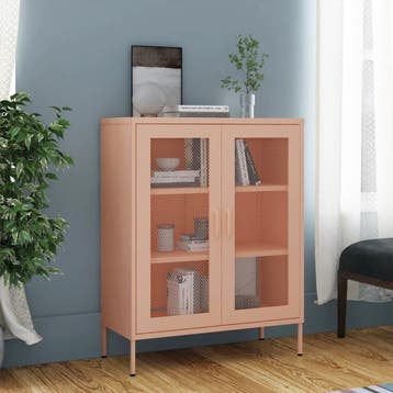 vidaXL Opbergkast 80x35x101,5 cm staal roze, Verzenden
