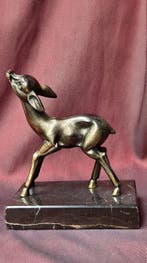 Statuette, Sculpture Faon - 13 cm - Régule, Marbre