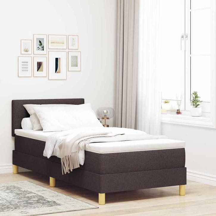 vidaXL LED Box Spring Bed met hoofdeinde Donkerbruin 100 x, Huis en Inrichting, Slaapkamer | Bedden, Nieuw, Verzenden