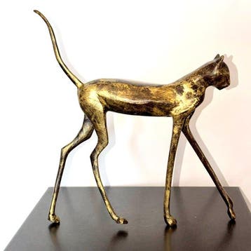 Abdoulaye Derme - sculptuur, Chat élancé contemporain - 26.5
