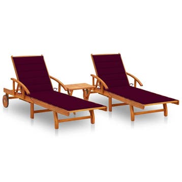 vidaXL Ligstoelen 2 st met tafel en kussens massief, Verzenden, Nieuw