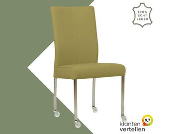 Leren eetkamerstoel Comfort met wieltjes - Toledo Mustard, Huis en Inrichting, Overige kleuren, Nieuw, Leer, Ophalen of Verzenden