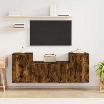 vidaXL 3-delige Tv-meubelset bewerkt hout gerookt, Verzenden, Nieuw