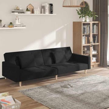 vidaXL Slaapbank / zetel 2-zits met 2 kussens stof zwart, Verzenden, Nieuw