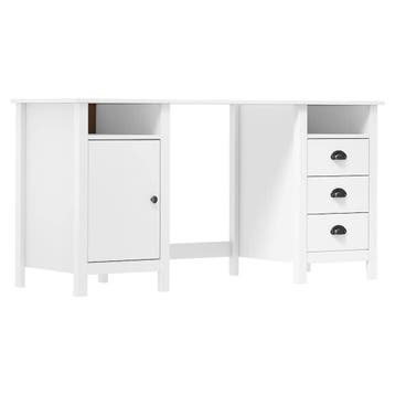 vidaXL Bureau Hill 150x50x74 cm massief grenenhout wit, Verzenden