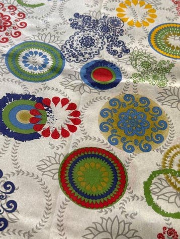 san leucio - elegant en zonnig abstract mandala-stof Boho -, Antiek en Kunst, Antiek | Tapijten, Tafelkleden en Textiel