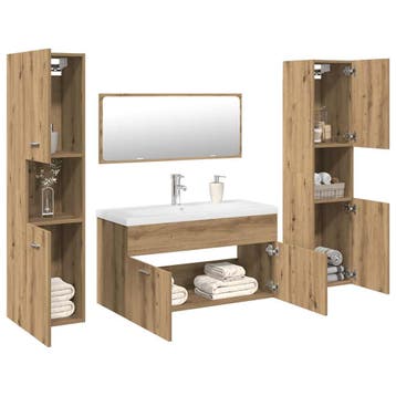 vidaXL 5-delige Badkamermeubelset bewerkt hout artisanaal, Verzenden, Nieuw