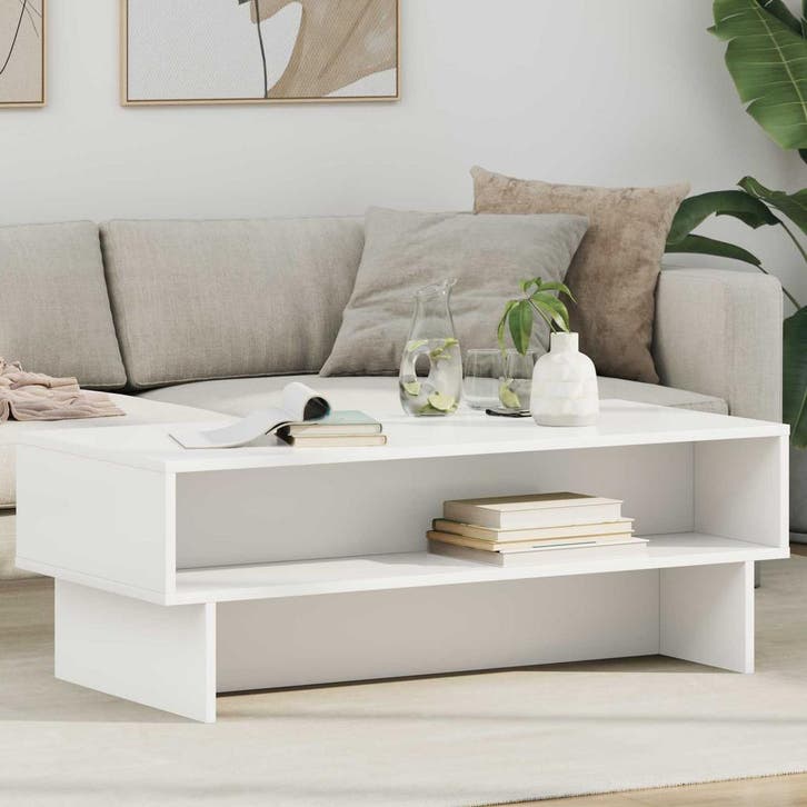 vidaXL Salontafel Wit 100 x 46 x 35 cm Bewerkt hout, Maison & Meubles, Tables | Tables de salon, Envoi