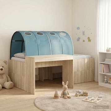 vidaXL Bed met Tunnel 3 st Sonoma Eiken en Lichtblauw, Huis en Inrichting, Slaapkamer | Bedden, Verzenden, Nieuw
