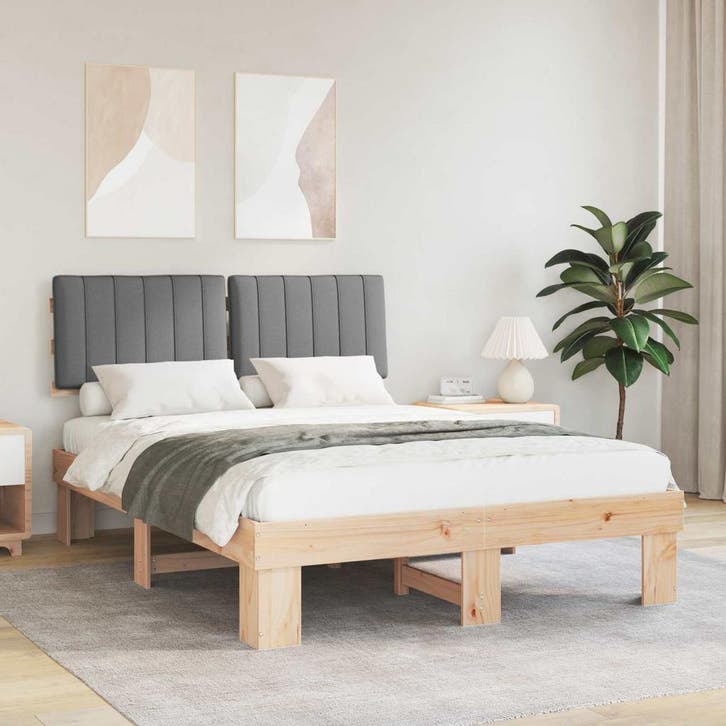 vidaXL Bedframe met Gevoerde Hoofdbord Lichtgrijs 140 x 200, Huis en Inrichting, Slaapkamer | Bedden, Nieuw, Verzenden