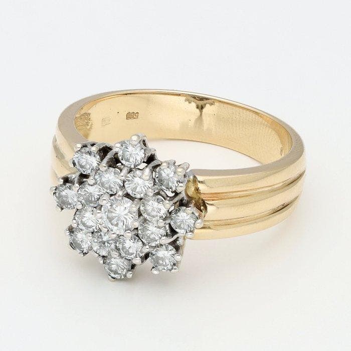 Ring - 14 karaat Geel goud, Witgoud Diamant (Natuurlijk), Bijoux, Sacs & Beauté, Bagues