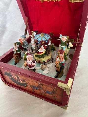Kerstdecoratie - Vintage kerstdoos met muziek en beweging,, Nieuw
