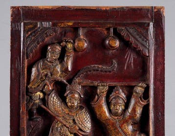hoogreliëf snijwerk paneel - giltwood carving - Hout - China