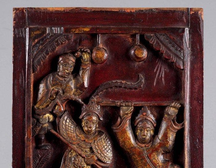 hoogreliëf snijwerk paneel - giltwood carving - Hout - China, Antiquités & Art, Antiquités | Autres Antiquités