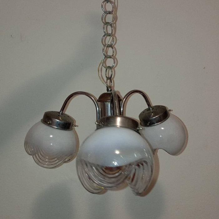 Lustre - Verre, Bois, Métal chromé, Antiquités & Art, Antiquités | Éclairage