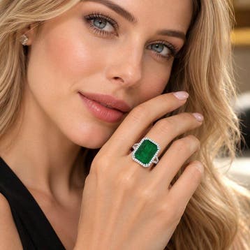 Bague Platine - 8.23ct. tw. Émeraude - Diamant - Bague