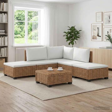 vidaXL 6 st Rieten Loungeset met Kussens GENDT Natuurlijk, Verzenden, Nieuw