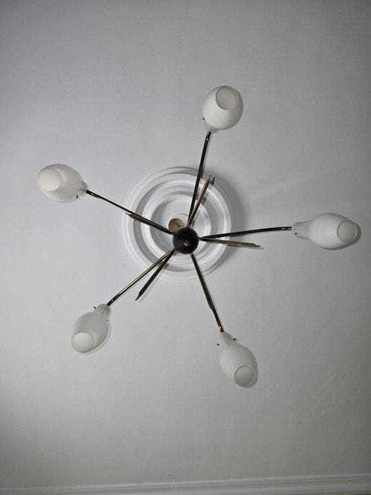 Plafondlamp - Messing, Glas, Metaal, Antiek en Kunst, Antiek | Verlichting