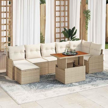 vidaXL Tuinbank Set met opslag 8 pcs Beige Poly rattan, Verzenden, Nieuw