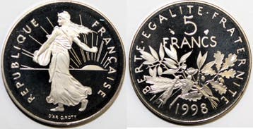 5 Francs France Frankreich Km 926a 2 5 Franken 1998 Typ S..., Verzenden