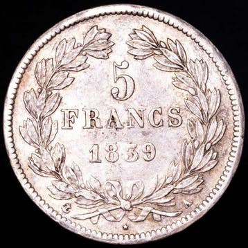 Frankrijk. Louis Philippe I. 5 Francs 1839-A, Paris (Zonder, Postzegels en Munten