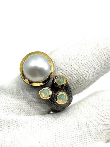 Zonder minimumprijs - Ring Zilver Opaal - Parel, Nieuw