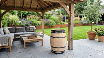 Super mooie wijnvaten zwarte banden - regenton - bloembakken, Tuin en Terras, Met kraantje, Ophalen of Verzenden, Hout, Nieuw